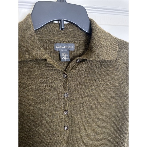 Banana Republic 100% Merino Wool Quarter Button Collared Sweater Green Woman's S - Picture 3 of 5